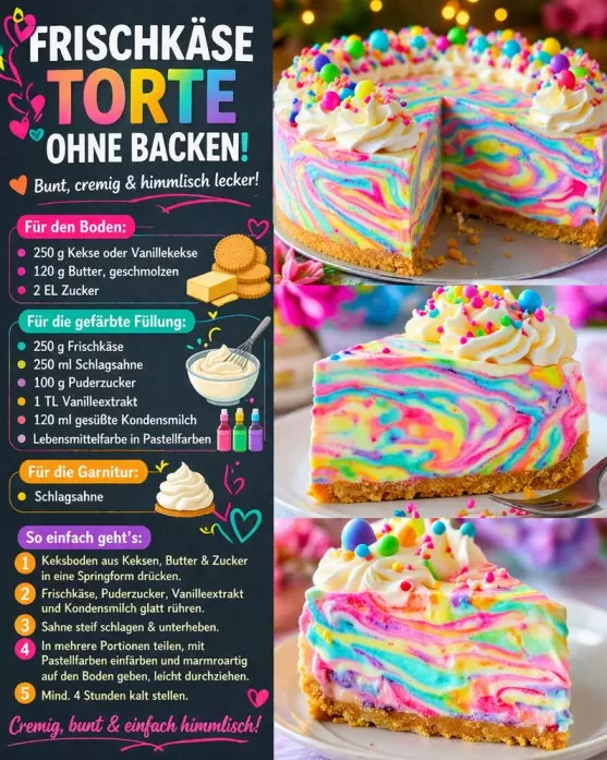 Käsekuchen ohne Backen: Eine schnelle und farbenfrohe Köstlichkeit