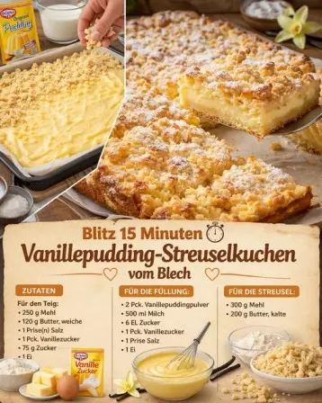 Schneller Vanillepudding-Streuselkuchen vom Blech: Ein Rezept für Eilige