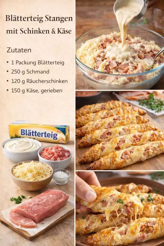 Blätterteigstangen mit Schinken und Käse: Ein schnelles und köstliches Rezept
