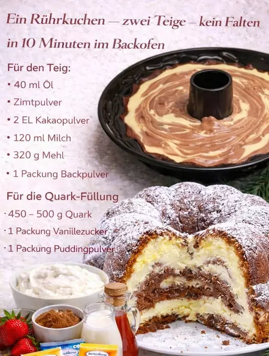 Einfacher Marmorkuchen mit Quarkfüllung