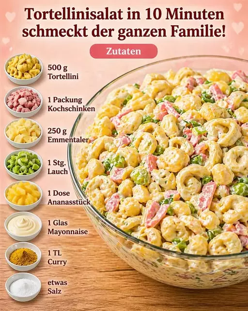 Blitzschneller Tortellinisalat mit Kochschinken in nur 10 Minuten