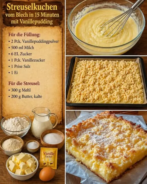 Blitzschneller Blechkuchen mit Vanillepudding