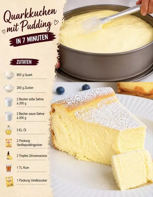 Köstlicher Quarkkuchen mit Pudding in Rekordzeit