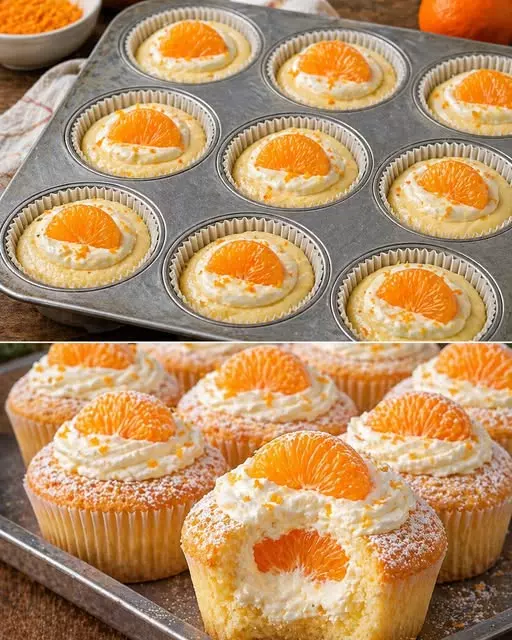 Köstliche Mandarinen-Muffins mit Pudding und Quarkfüllung