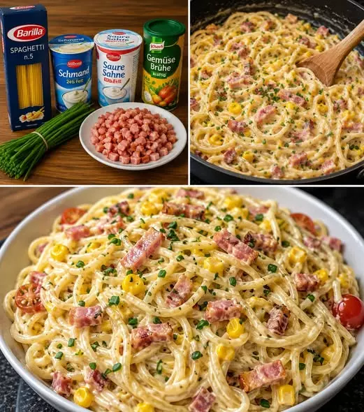 Blitzschneller Spaghettisalat mit Schmand