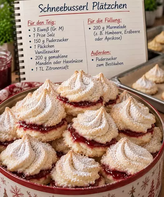 Himmlisch zarte Schneebusserl: Ein Rezept für luftig-leichte Plätzchen mit fruchtiger Füllung
